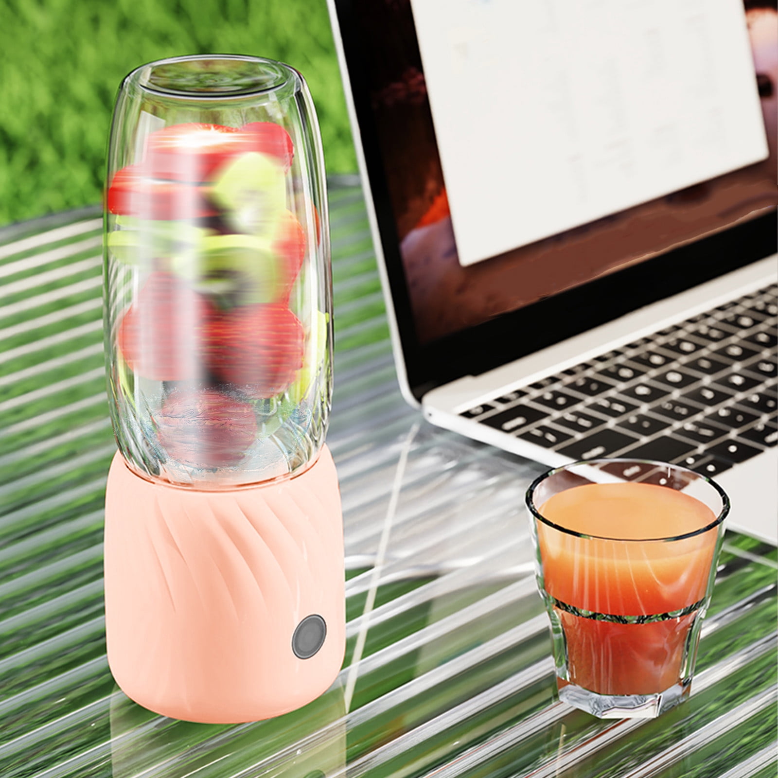 Portable USB Rechargeable Mini Juicer Blender 350ml Pink 6 Blades For Shakes And Fruit Juice