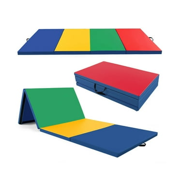 Demifill 4-Panel PU Leather Folding Exercise Mat with Carrying Handles, Folding Gymnastics Mat with 2" EPE Foam Padding, Exercise Mats for Home Gym Fitness Yoga, Multicolor