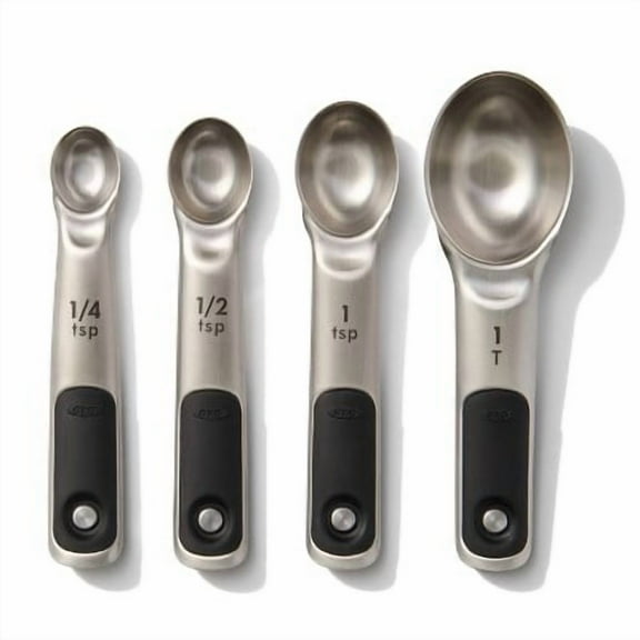 4pc Stainless Steel Magnetic Measuring Spoons Black: Nesting Design