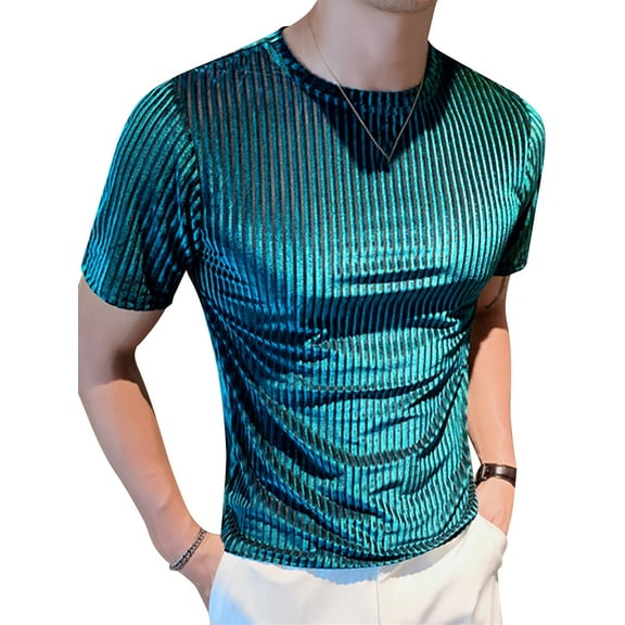 INCERUN Men Wet Look Long Sleeve Shirts Slim Fit Pit Strip Tee Tops T-shirts