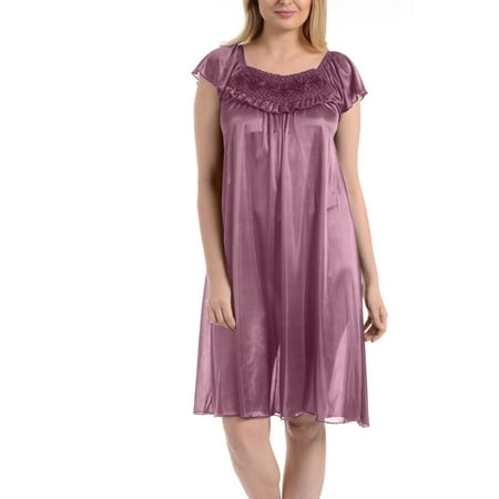 

EZI Women s Nightgown - Satin Silk Night Dress for Soft and Comfortable Sleepwear - Knee Length Short Sleeves