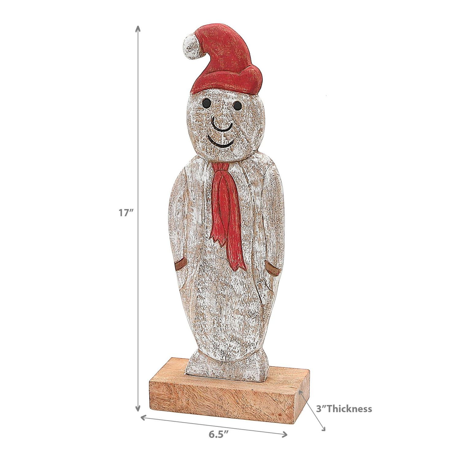 Christmas Mango Wood Snowman On Base
