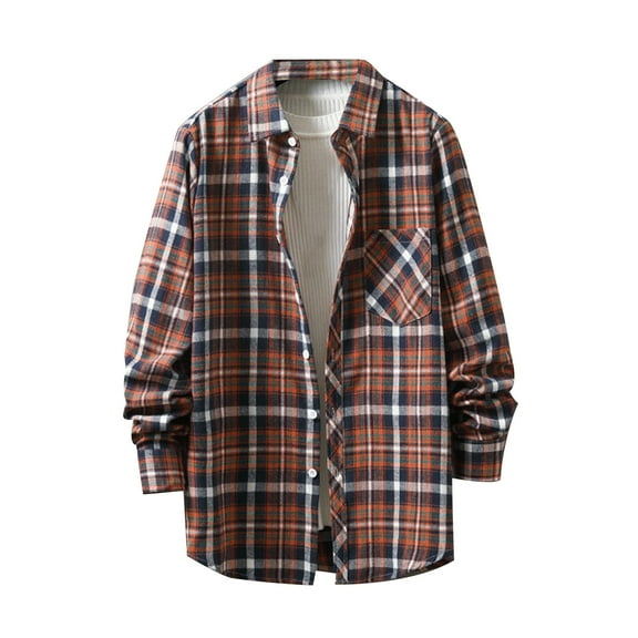 Shirts for Men Long Sleeve Men's Casual Personality Checkered Printing Button Lapel Fashion Long Sleeve Cardigan Shirt
