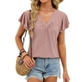 thumbnail image 6 of Olyvenn Short Sleeve V-Neck Blouses Women Casual Fashion Solid Color Soft Comfortable Elegant Tops Daily Wear Summer Outfit Pink XXL, 6 of 8