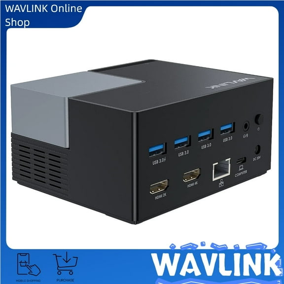 WAVLINK USB 3.0/USB C Universal Laptop Docking Station, 10-in-1 USB-C Dock with Dual HDMI, RJ45 Ethernet, 100W Power Delivery, 4 USB Ports, Audio