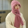 thumbnail image 3 of Mosey Ladies Winter Hat Knitted Thick Solid Color Double-layered Windproof Warm Soft Ear Protection Elastic Anti-slip Beanie Scarf Combo Women Cap, 3 of 7