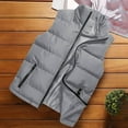 thumbnail image 3 of PiGOGI Men's Sport Coats Men's Fashion Solid Color Double-Sided Stand Up Collar Warm Sleeveless Casual Jacket Gray, 3 of 7
