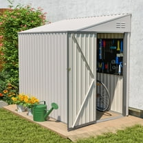 4 x 7 Ft Metal Outdoor Storage Shed, Lean to Storage Sheds w/Lockable Door & Air Vents, All Weather Waterproof Garden Tool House for Backyard, Patio, Lawn, Gray