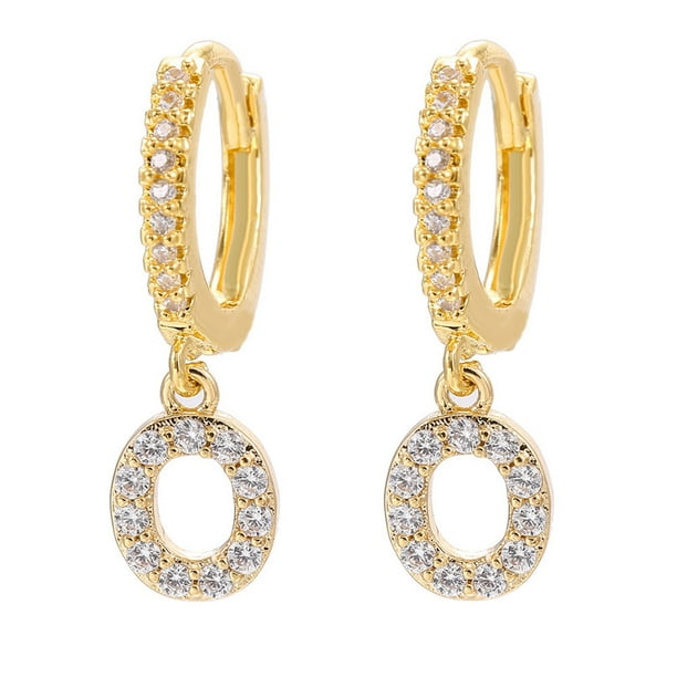 Xihbxyly Pendientes Delicados, Aros con Iniciales de Diamantes de Imitación Brillantes, Diseño de Letras Del Alfabeto Chapadas En Oro, Accesorio Elegante para Cualquier Atuendo, Ocasiones Especiales,