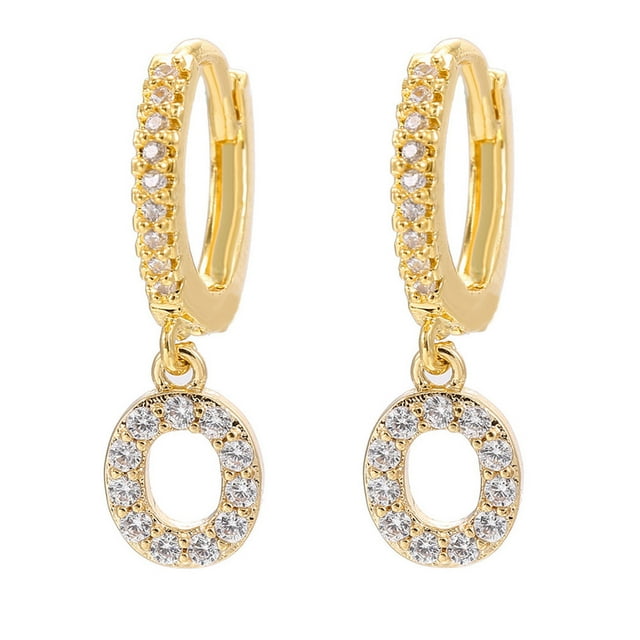 Xihbxyly Pendientes Delicados, Aros con Iniciales de Diamantes de Imitación Brillantes, Diseño de Letras Del Alfabeto Chapadas En Oro, Accesorio Elegante para Cualquier Atuendo, Ocasiones Especiales,