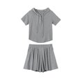 thumbnail image 5 of Jinhomg 2 Piece Outfits for Women Casual Short Sleeve Drawstring Hoodies with Flowy Pleated Shorts 2025 Trendy Teen Girl Going Out Wear Gray XL, 5 of 6