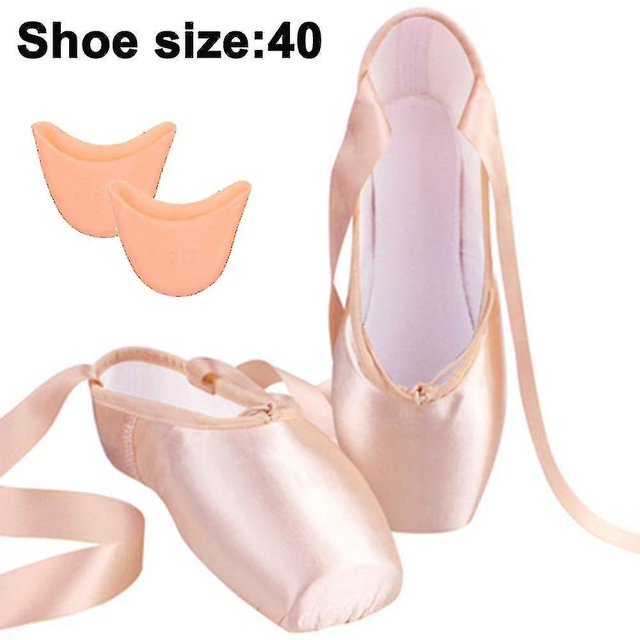 Zapatillas de ballet de punta para niñas y mujeres, bailarinas con cinta y almohadillas para los dedos