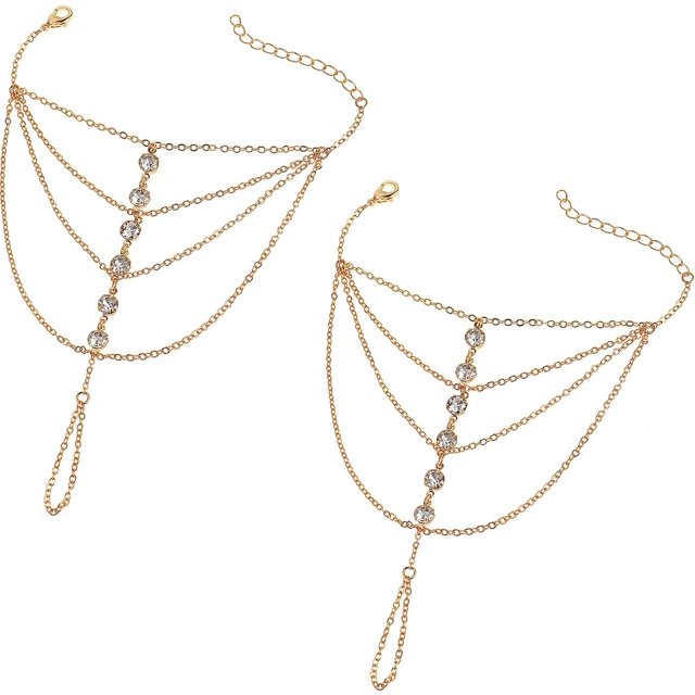 Zhengup Finger Ring Bracelet Hand Harness Chain Bracelet Rhinestone Gifts for Women