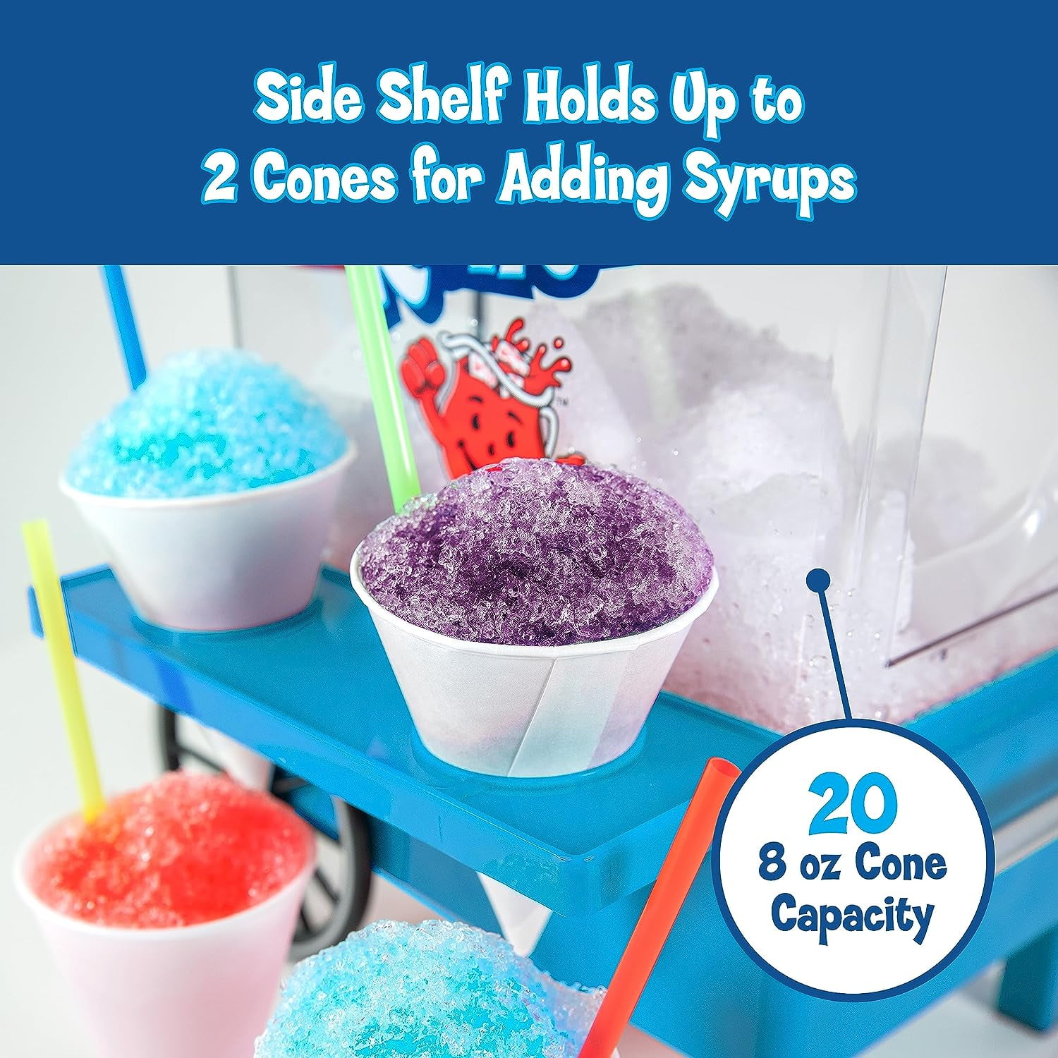 Kool-Aid Tabletop Snow Cone Maker, Shaved Ice Machine and Snow Cone Maker with 2 Ice Molds, Blue