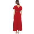 thumbnail image 3 of eloria Women's Georgette Frilled Design V Neck Sleevless Party Long Maxi Dress, Color : Light Red | Size : S, 3 of 6