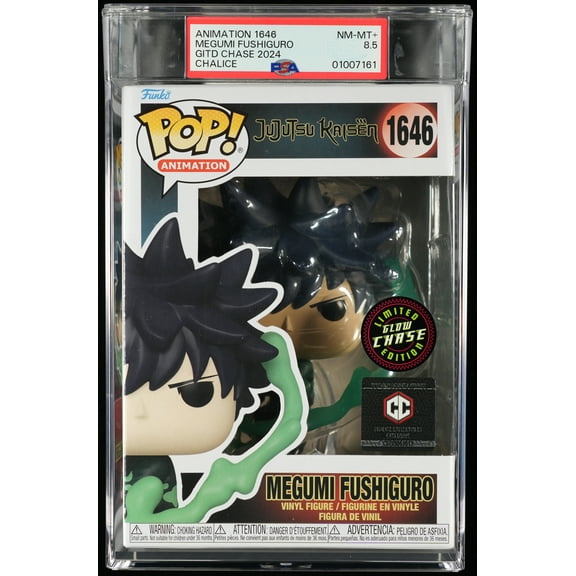 Jujutsu Kaisen, PSA Graded 8.5 NM-MT , Megumi Fushiguro GITD (Limited Edition) Collectible Vinyl Figure #1646, Fully Encapsulated Bundle with Compatible Funko Pop! PSA Hard Protector Case