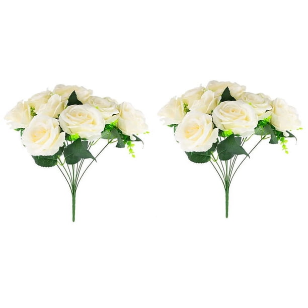 2 Piezas de Flores Artificiales para Boda Ramo Decorativo Centro de Mesa de Flores de PláStico Decorativo (10 Rosas de Primavera)