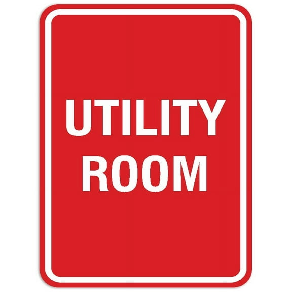 Signs ByLITA Portrait Round Utility room Sign - Laser-Engraved Lettering | Durable ABS Plastic | Vibrant Colors | Powerful Foam Tape (Red) - Large