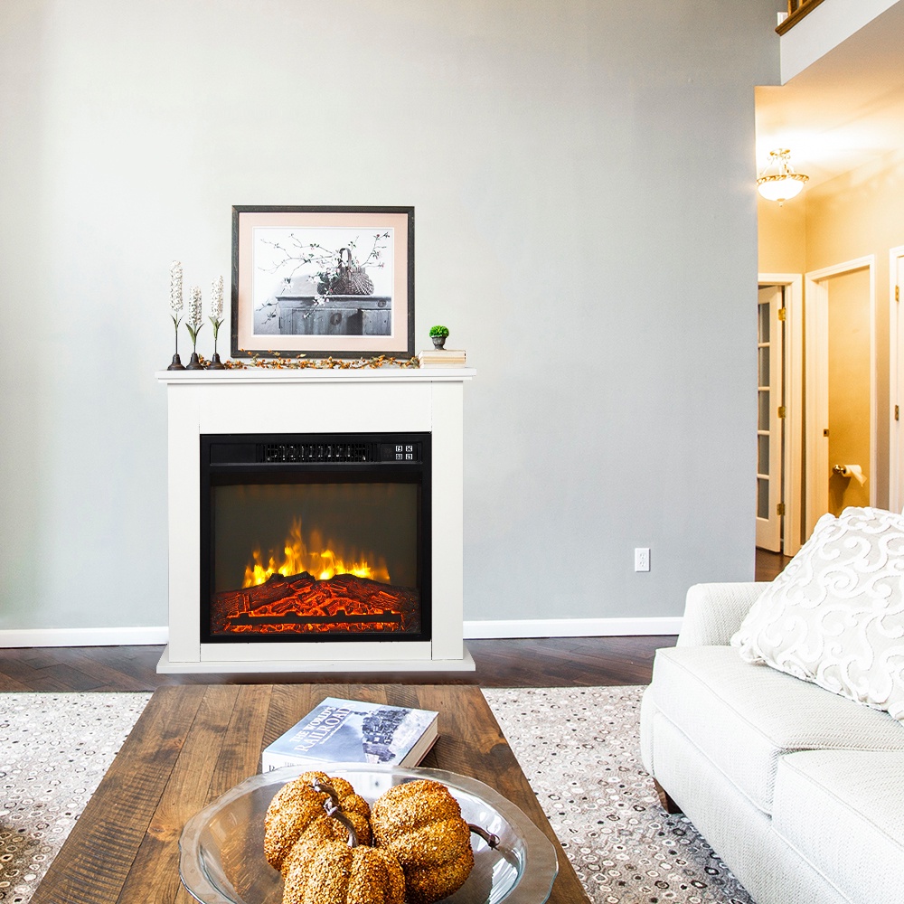 25''W Electric Fireplace with Mantel, Freestanding Fireplace Heater with Remote Control, Legahome Electric Fireplace Heater Fake Fireplace, Fireplace TV Stand for Living Room Bedroom, 1400W, White