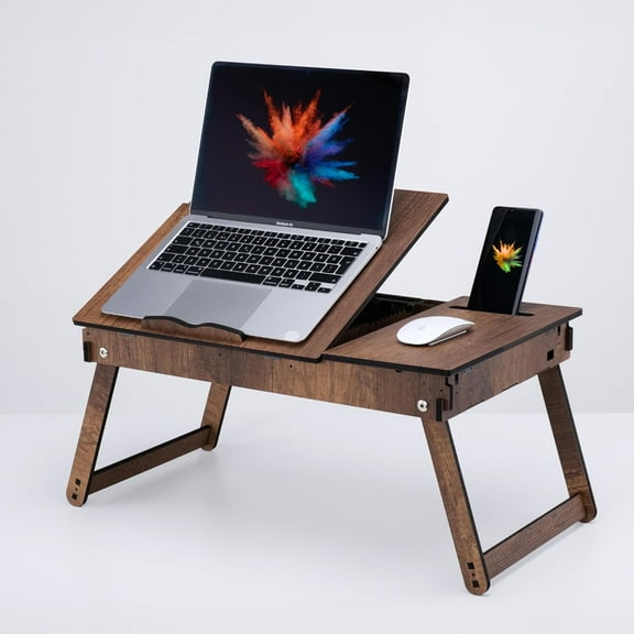 Vigo Wood Laptop Stand for Bed, Adjustable Lap Tray with Built-in Storage, Foldable and Ergonomic Design for Reading, Writing, and Working