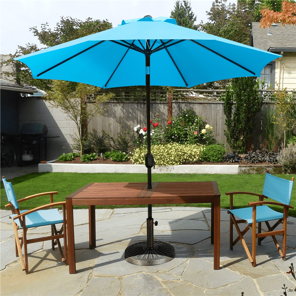 Alden Design 9 Foot Patio Umbrella with Crank and Push Button to Tilt, Sky Blue