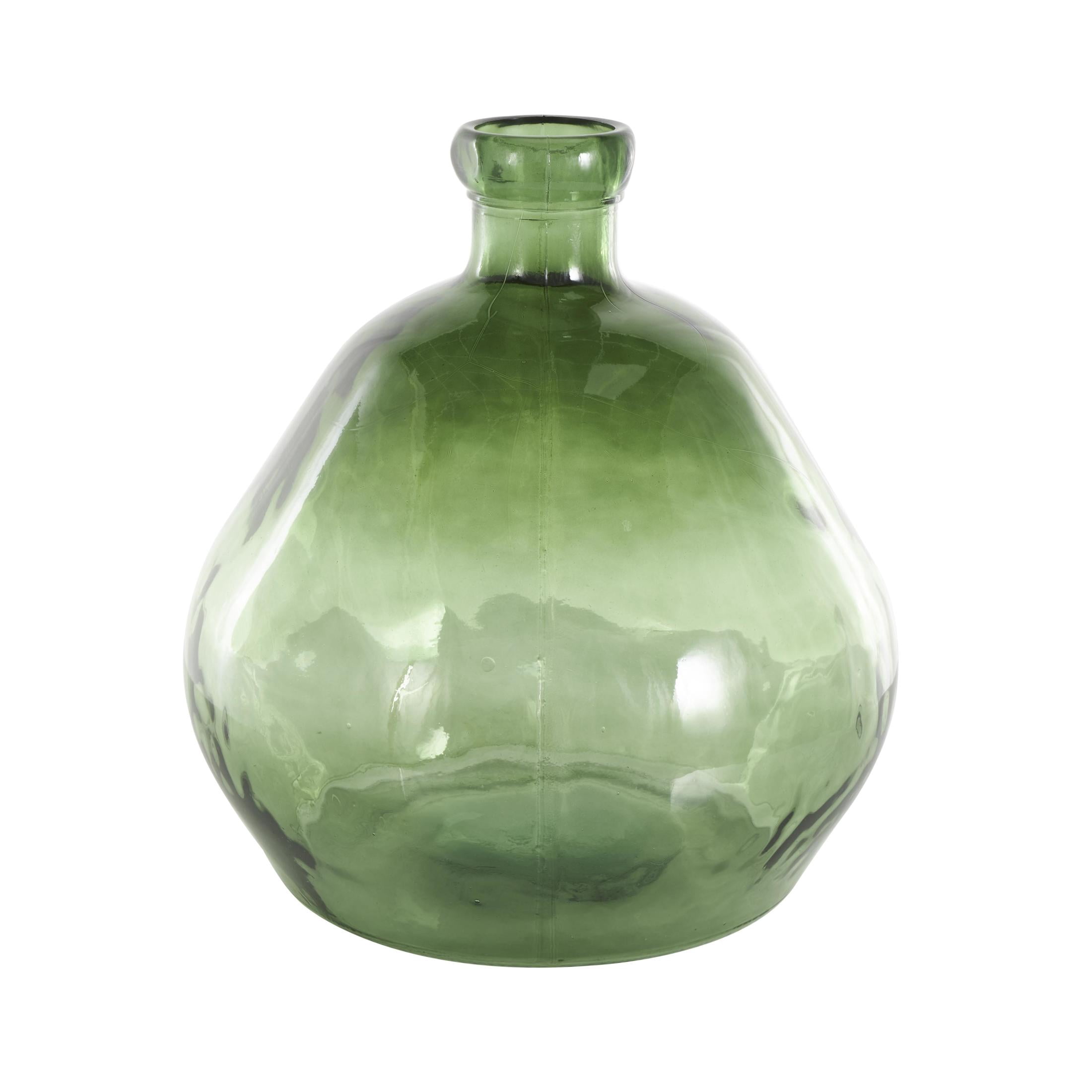 DecMode 19" Handmade Wide Spanish Bottle Neck Ombre Green Recycled Glass Vase