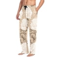 thumbnail image 5 of Classy Chrysanthemum Pattern on Beige Background Mens Cotton Pajama Pant Sleep and Lounge Bottons with Pockets, 5 of 7