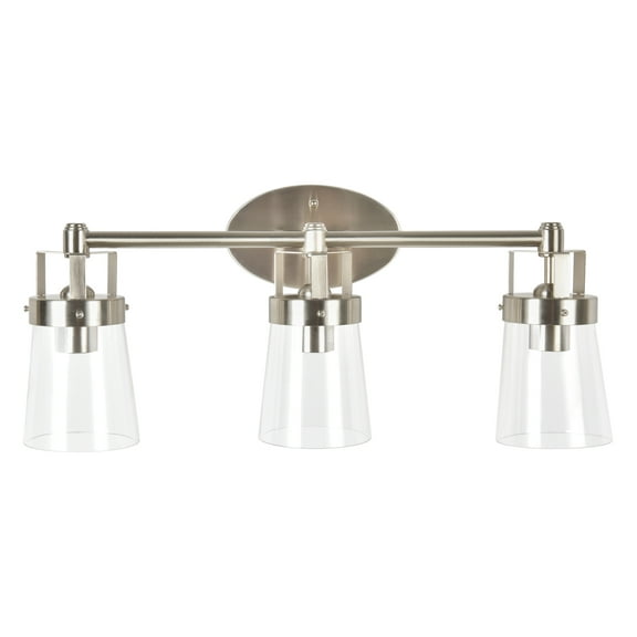 Better Homes & Gardens 22" Contemporary 3-Head Vanity Light, Satin Nickel Finish Clear Glass Shades