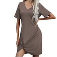thumbnail image 1 of Yuyuzo Robes T-Shirts pour Femmes Manches Courtes Col en V Mini Robe Ourlet Froncé Couleur Dégradée Robes Courtes Décontractées, 1 of 4