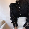 thumbnail image 6 of Women Elegant Lace Trim Shirts Casual Victorian Blouse Long Sleeve Button Down Tops, 6 of 7