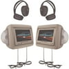 Power Acoustik (HDVD-9) 8.8" Preloaded Universal Headrest Monitors with Twin DVD Combo and Headphones