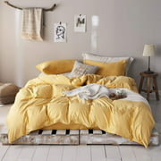 mixinni 3 Pieces Modern Style Queen Duvet Cover Set Gold Microfiber Bedding Cover Set with Zipper Ties for Him and Her