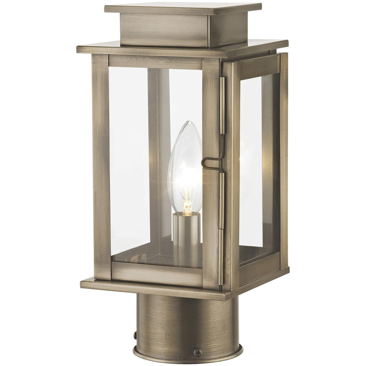 4.75 inch 1 Light VPW Outdoor Post Lantern with Clear Glass Shade backed with Hand Crafted Solid Brass material for patio, front porch, entryway and more