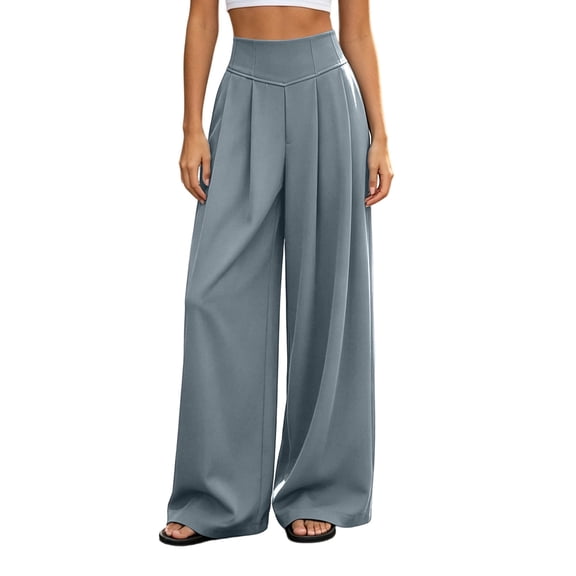 Asgosdo Pants for Women High Waisted Pleated Casual Flowy Palazzo Straight Wide Leg Business Trousers with Pockets