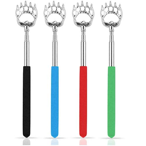 Back Scratcher,4 Pcs Telescoping Back Scratchers Hand Massager Backslap with Rubber Handles Black,Blue,Green,Red,Color,Bear Claw Metal Telescopic Back Scratcher