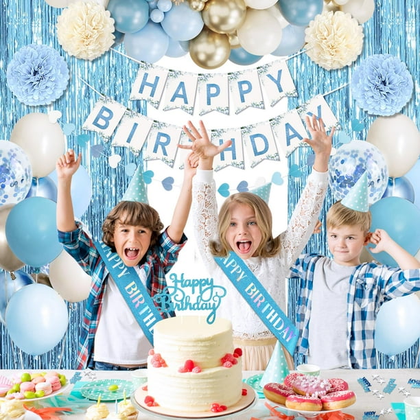 Decoratie voor verjaardag, verjaardag, decoraties, goud, blauw, ballonnen, slinger, Happy Birthday, poms, confetti, sjaal, decoratie, gordijn, tafelkleed, verjaardag voor heren en dames Decoratie voor verjaardag, verjaardag, decoraties, goud, blauw, ballonnen, slinger, Happy Birthday, poms, confetti, sjaal, decoratie, gordijn, tafelkleed, verjaardag voor heren en dames