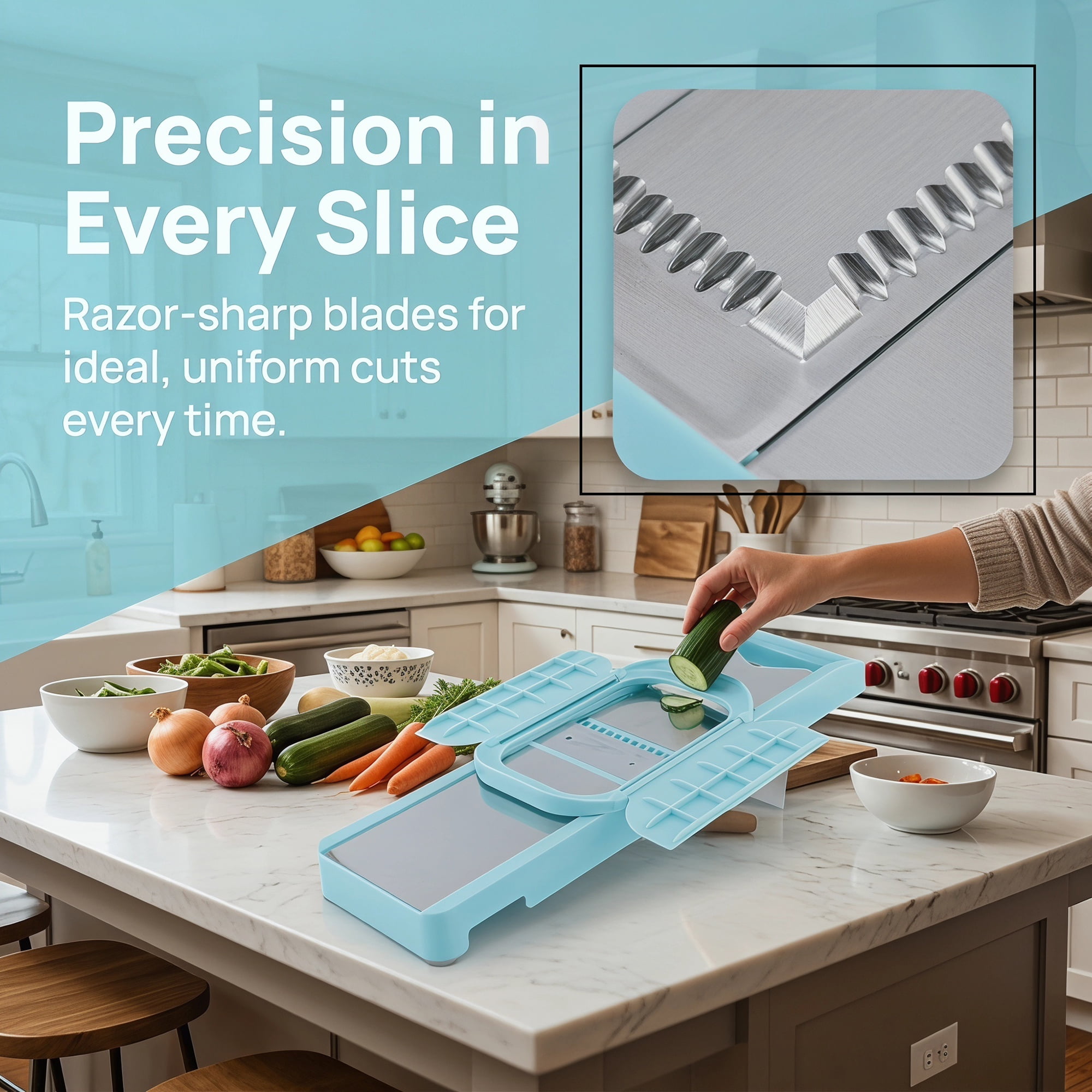 Unique Bargains Stainless Steel Mandoline Slicer with Safety Guard 2 in 1(B) 14.8"x3.9"