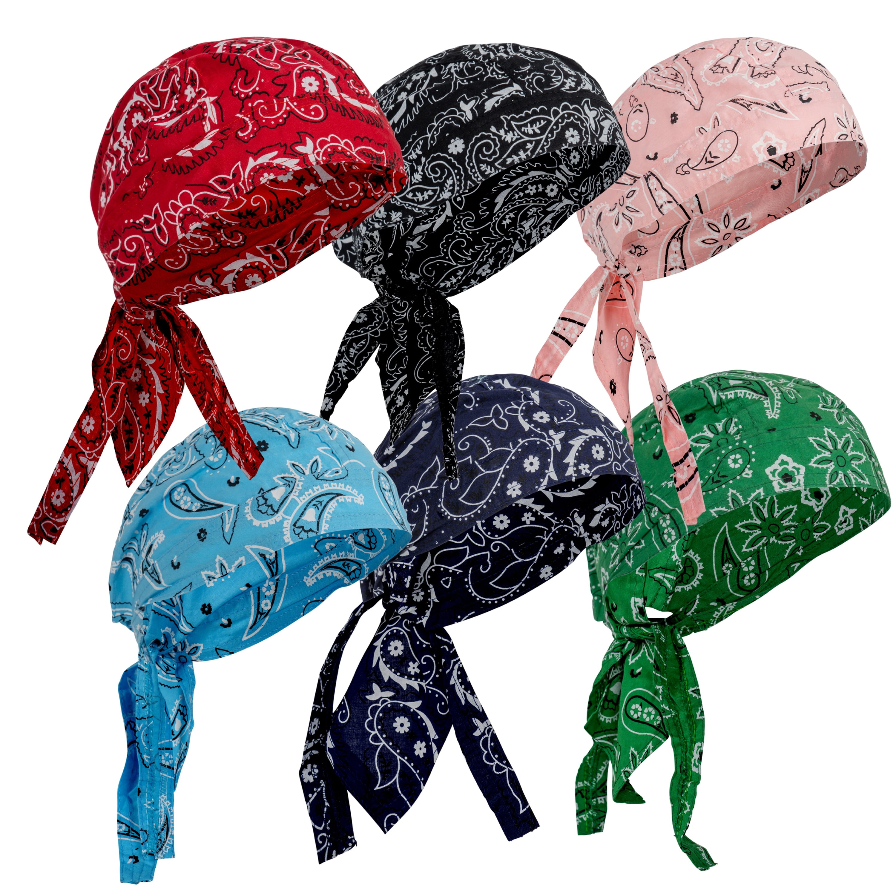 6 Assorted Designs Skull Caps Paisley 