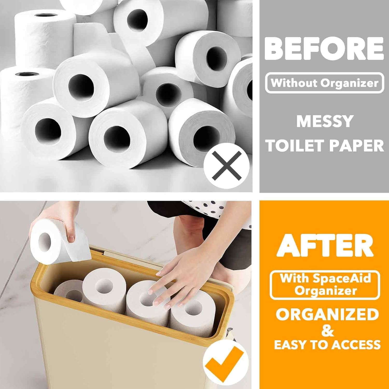 SpaceAid Extra Large Toilet Paper Storage with Lid, Slim Basket Holder, Beige