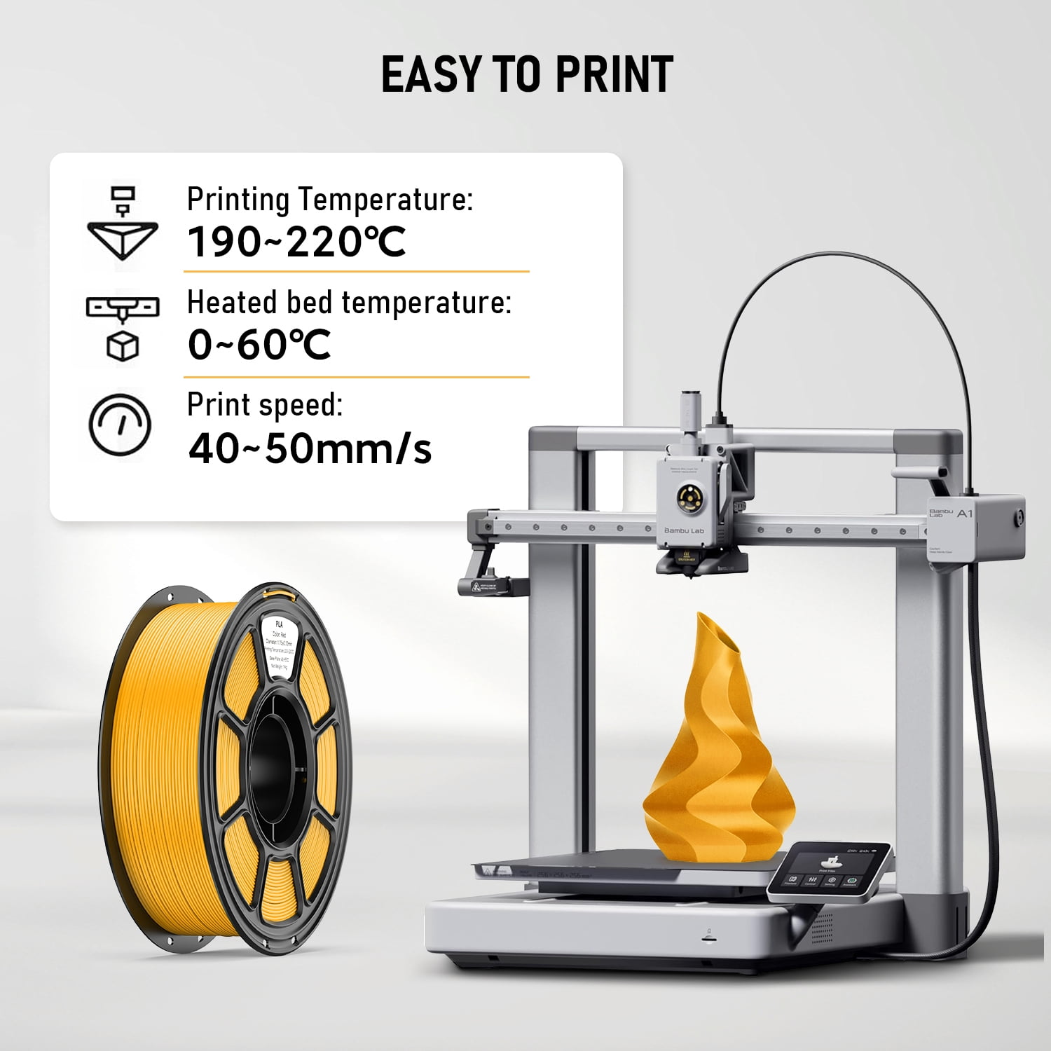 Silk PLA 3D Printer Filament, 3D Printer Filament Bundle 1.1KG 1.75mm, High-speed Printing, Neatly Arranged Lines, for Most FDM 3D Printer Bright Gold