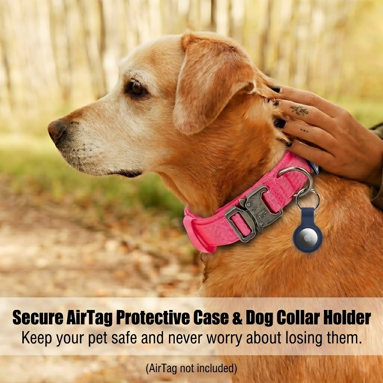 WAAYEEPAL Heavy Duty Nylon Dog Collar Leash Set, Adjustable Training Collar with Control Handle, AirTag Holder & Sturdy Metal Buckle for Medium Large Dogs (XL, Pink)