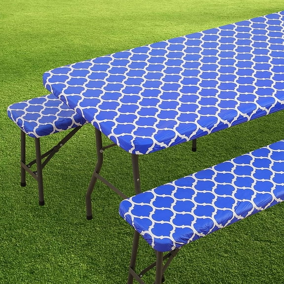 MIRAMAGJUS Rectangle Tablecloth, Waterproof Elastic Fitted Table Covers for 6 Foot Tables, Wipeable Flannel Backed Vinyl Tablecloths for Picnic, Camping, Indoor, Outdoor (30 x 72 Inch, 3-Piece Set)