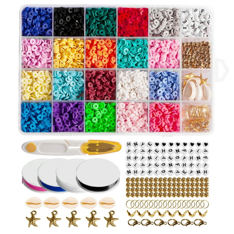 Megoogo 10800pcs Clay Beads Bracelet Making Kit, 6mm Flat Round Polymer Heishi Beads Jewelry Beading Supplies with Pendant Charms Kit and Elastic