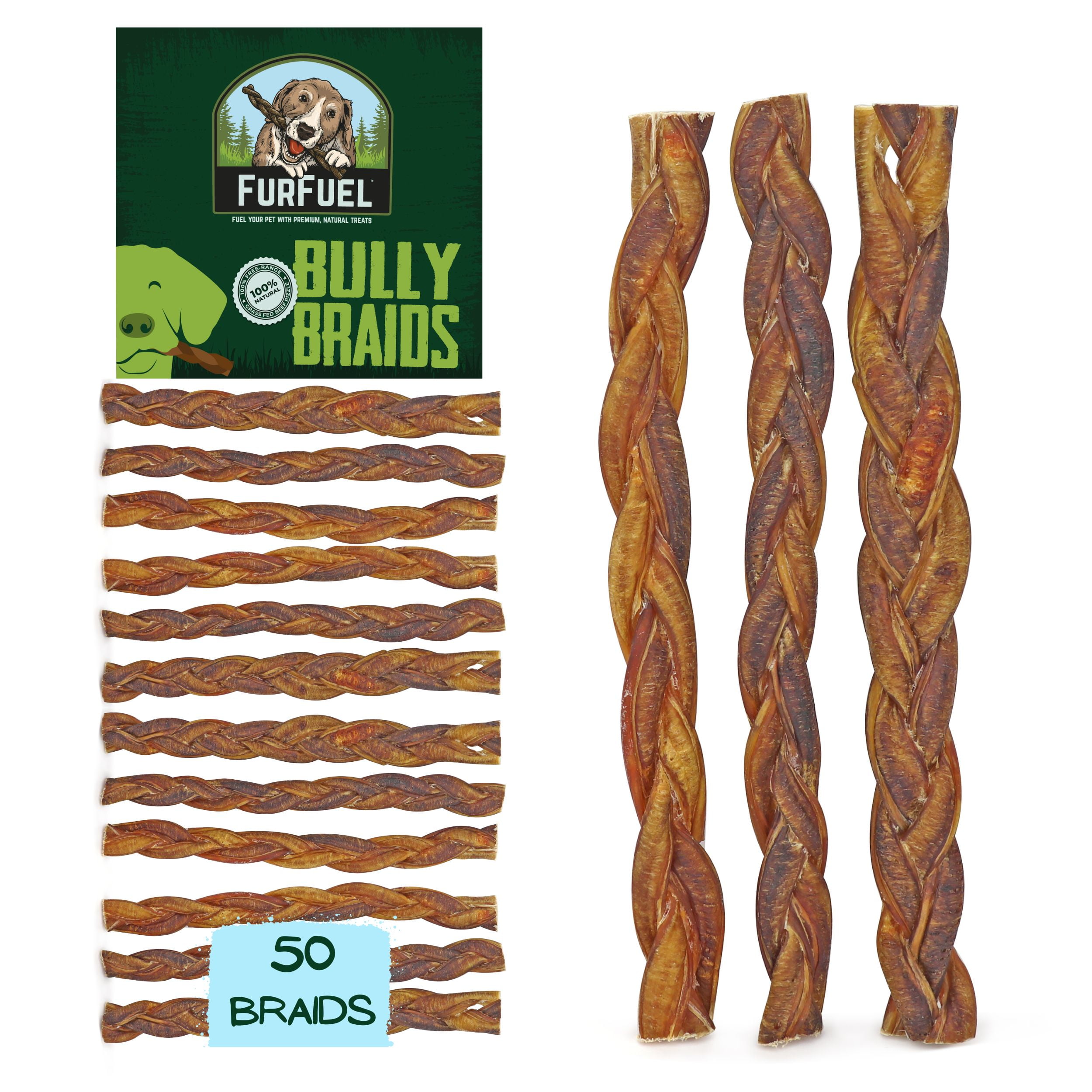 FurFuel Braided Bully Sticks for Dogs, 50 Pack. 12 Inch Large Braids