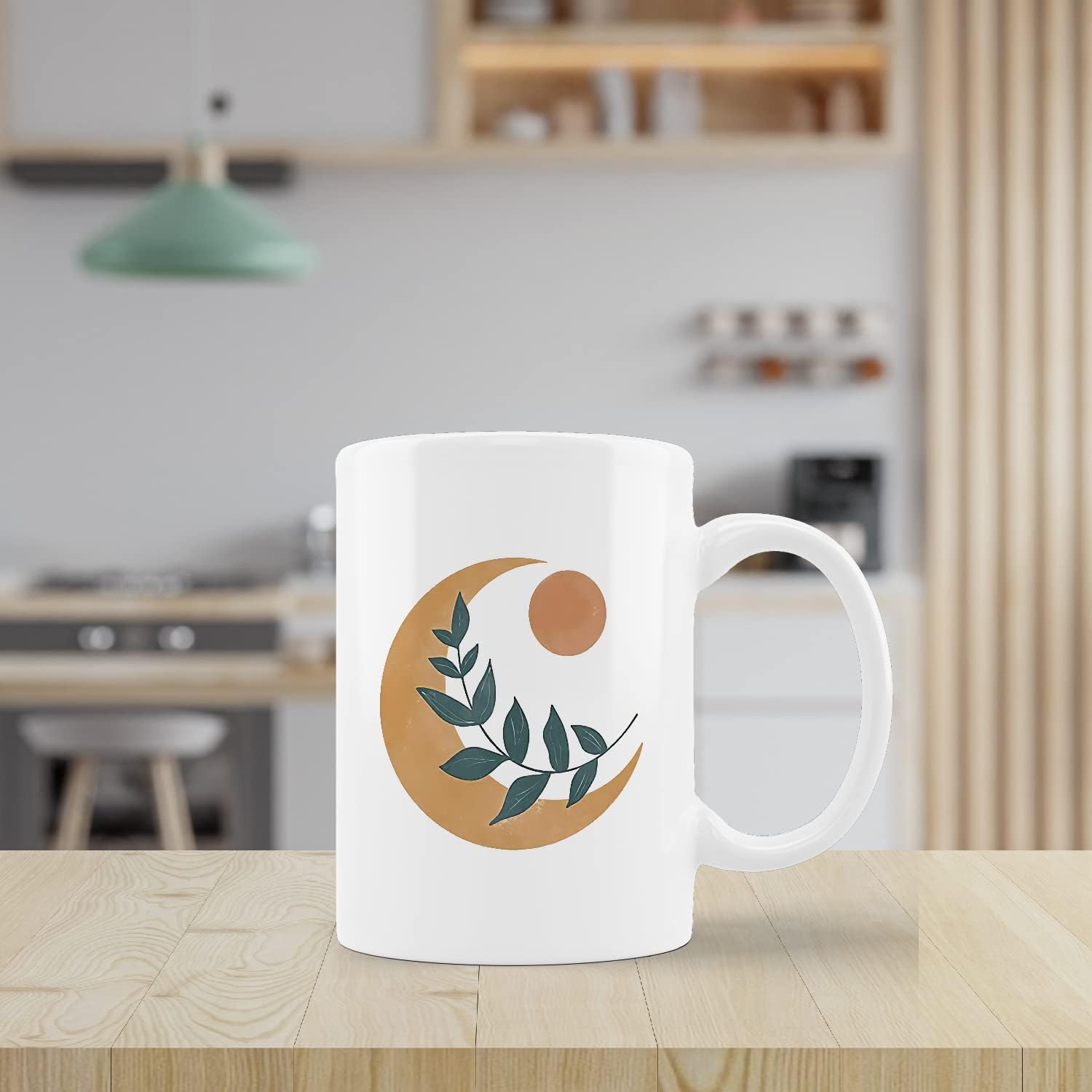 Boho Sun Mountains Pot Plant Ceramic Mug - 11oz, Abstract Design, Bohemian Home Decor & Gift
