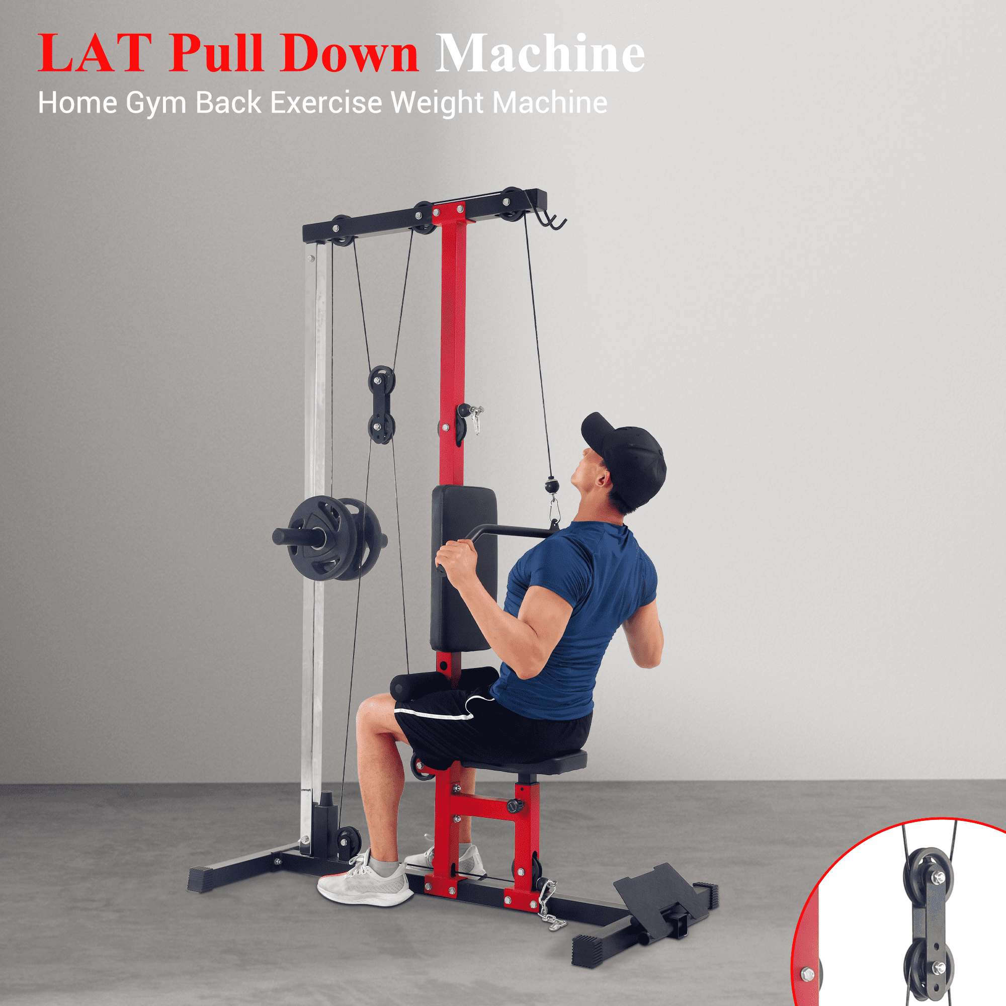 LAT Power Cable Machine, LAT Pull Down Machine with High and Low Pulley Station and Adjustable Leg Support, Back Exercise Equipment for Home Gym Body Strength Training