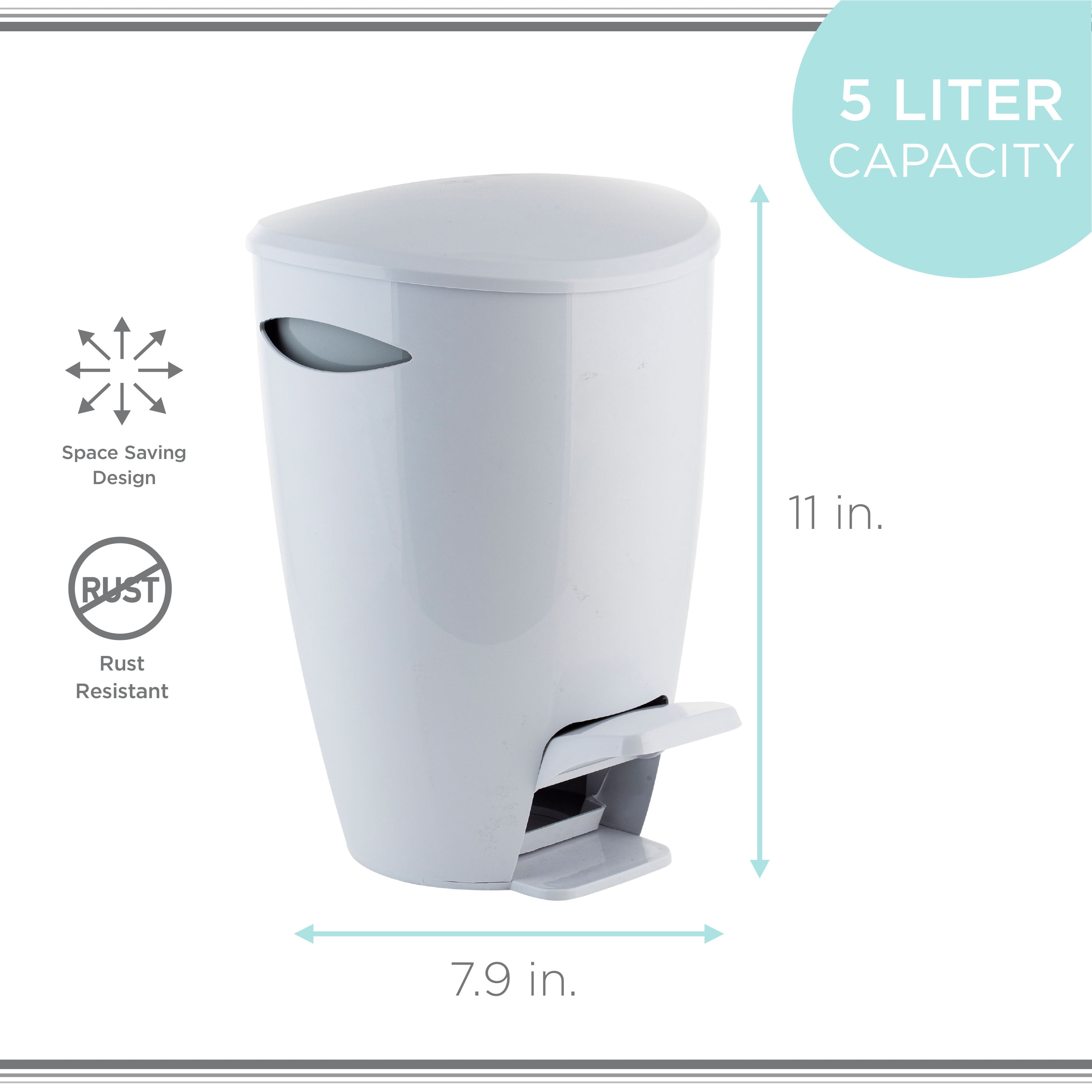 Bath Bliss 1.3 Gal White Contour Step Pedal Plastic Bathroom Wastebasket