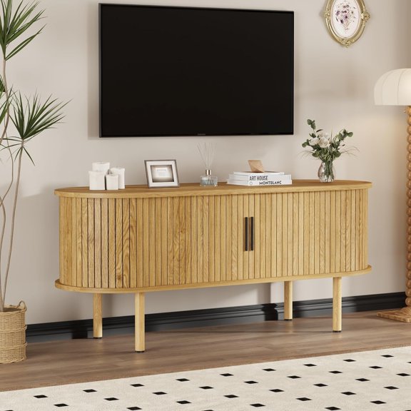 47.2"TV Stand Dresser with Storage,Television Stand with Sliding Doors,Wooden Media Console for TVs Up to 80",Modern Entertainment Center for Living Room,Bedroom,Hallway