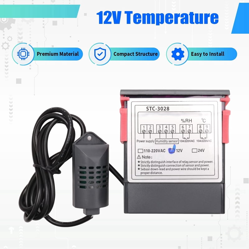 2X DC 12V Dual Digital Thermostat Temperature Humidity Control Thermometer Hygrometer Incubator Controller -3028
