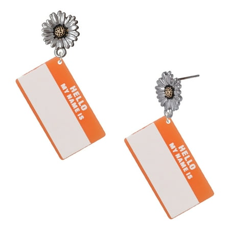 Delight Jewelry Acrylic Orange Hello Name Tag – Two-tone Daisy Flower Post Earrings